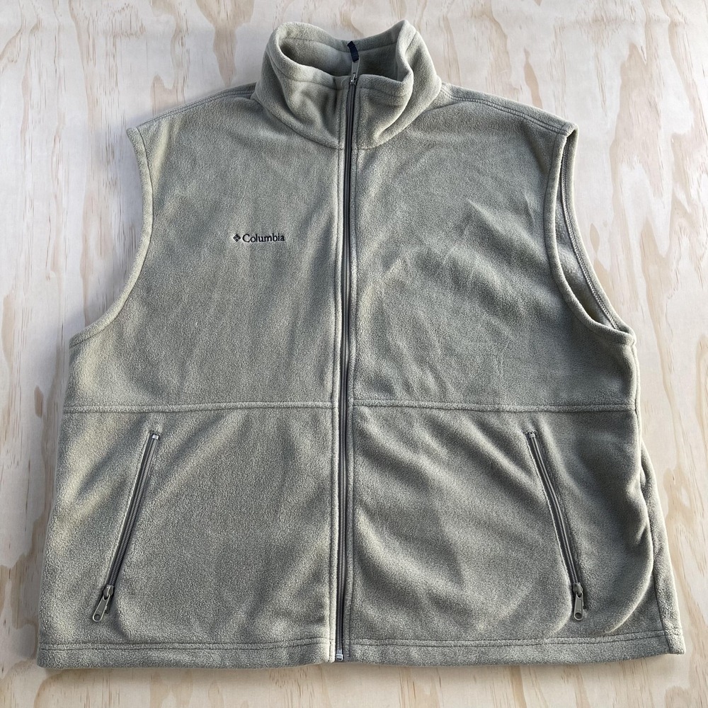 Columbia Fleece Vest Mens 2XL Gray Full Zip Lightweight Outdoor Hiking WM1480‎